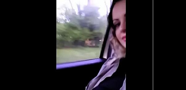  Exhibitionist   show boobs in car when people walk on street